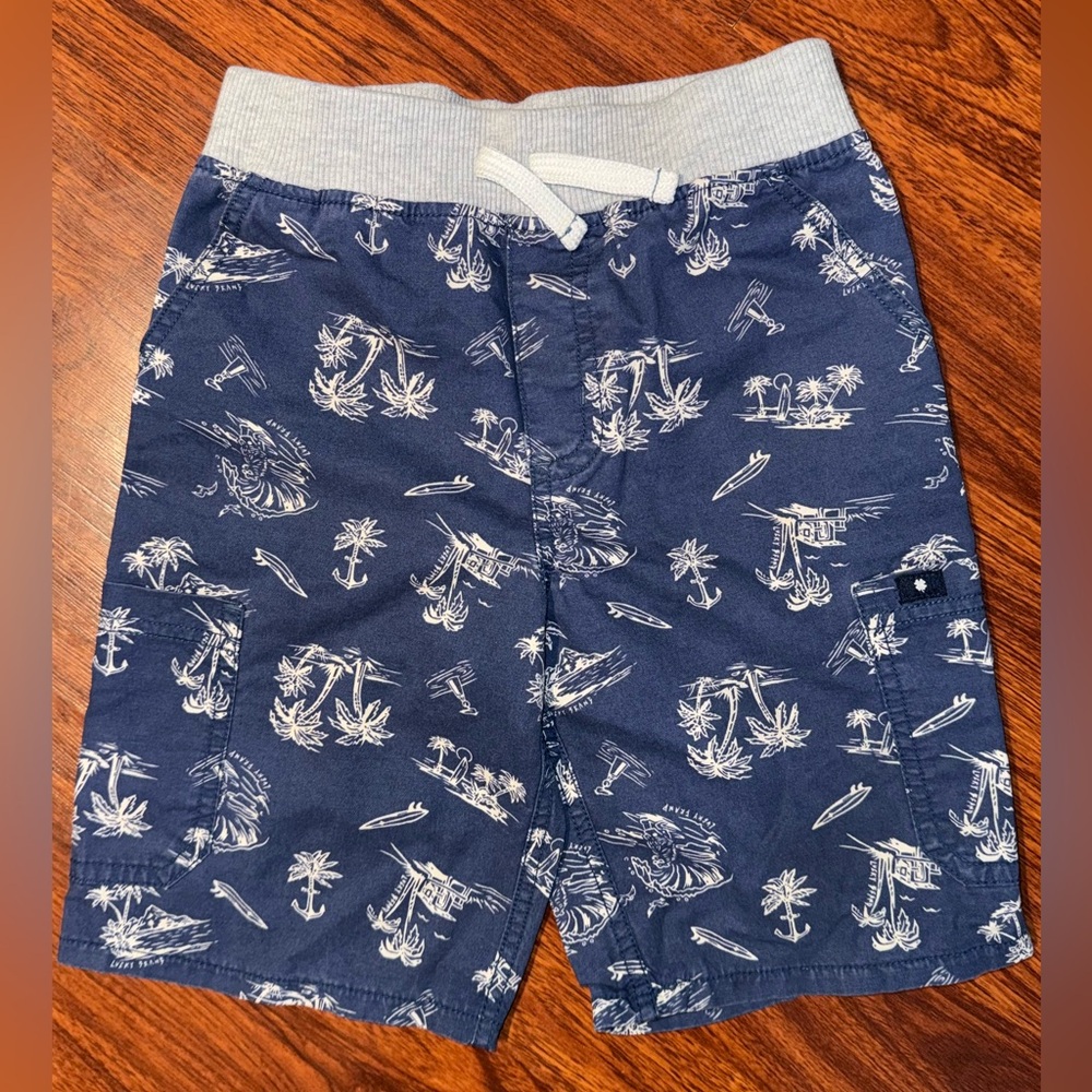 LUCKY BRAND SHORTS BOY’S Size 6 Beach Palm Tree Surfer Cotton Elastic Waist Logo